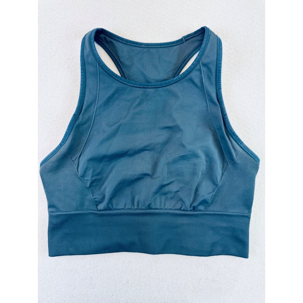 Lululemon‎ Ebb to Train Bra Smoky Blue High Neck Racerback Mesh Sports Bra